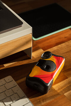 Vivid Camera Shot in a Modern Workspace Setting