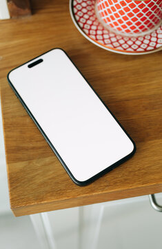 Blank White Screen Of Phone On The Table
