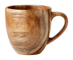 Handcrafted wooden mug rustic kitchen product natural environment side view artisan design isolated on transparent background
