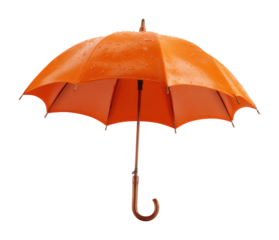 Rainy day essentials bright orange umbrella in action urban street isolated on transparent background