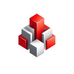 Obraz premium Abstract Red and Gray Cubes Design isolated illustration transparent 3d png on clean white background