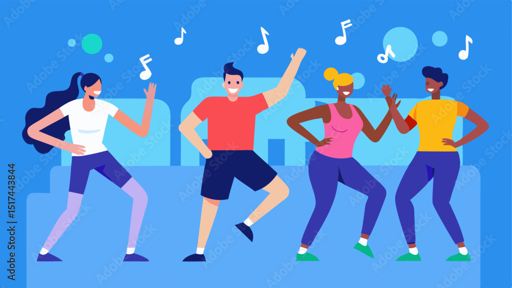 Poster highenergy class a group fitness class in a vibrant virtual studio where a dynamic coach motivates p