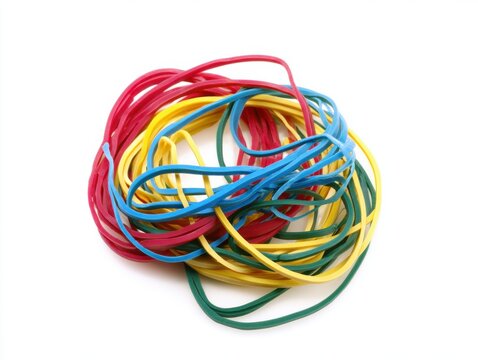 Pile of colorful rubber bands on white background
