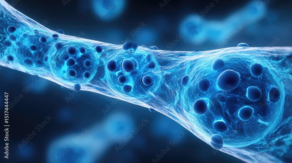Poster detailed microscopic view of a nerve fiber with embedded structures.