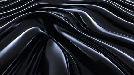 Fototapeta premium Sleek Fabric Texture, Black metallic waves, Modern abstract background.