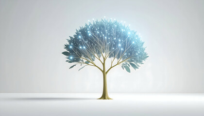 Glowing Digital Tree on White Background