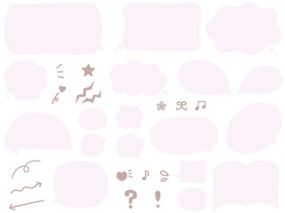 パステルピンクの手描き吹き出しアイコンセット