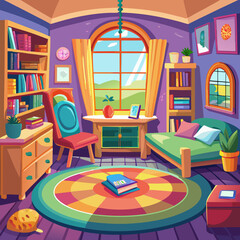 Cozy Room Interior Design with Bookshelves and Daylight