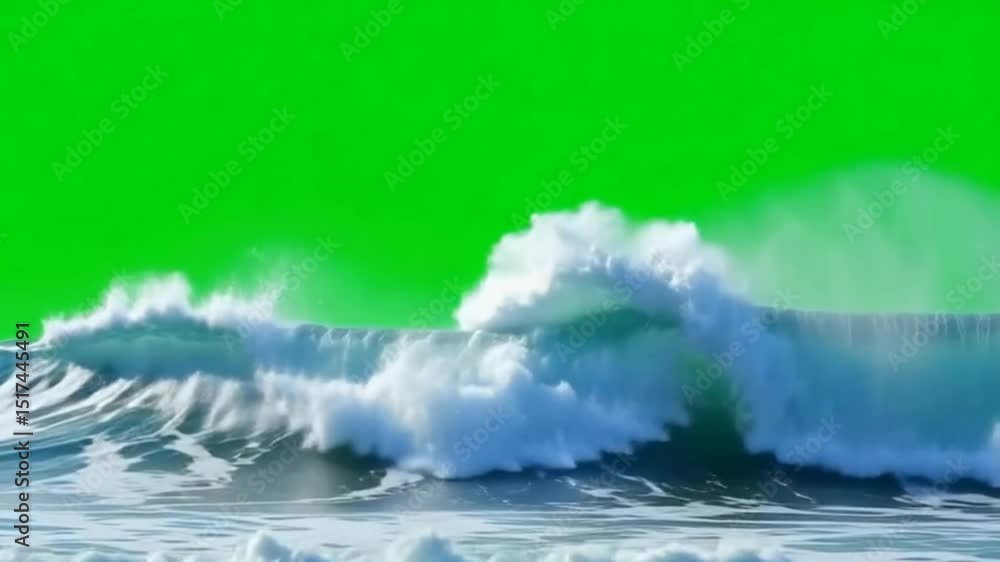 Poster the image features a crashing wave against a vibrant green background, likely intended for chroma ke