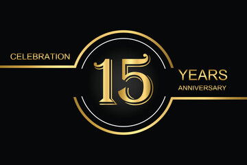 Luxury 15th anniversary celebration design with gold text on a dark background. Perfect for elegant event invitations, milestone banners, or corporate anniversary templates.