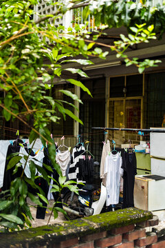 Clothes drying outside humble family home