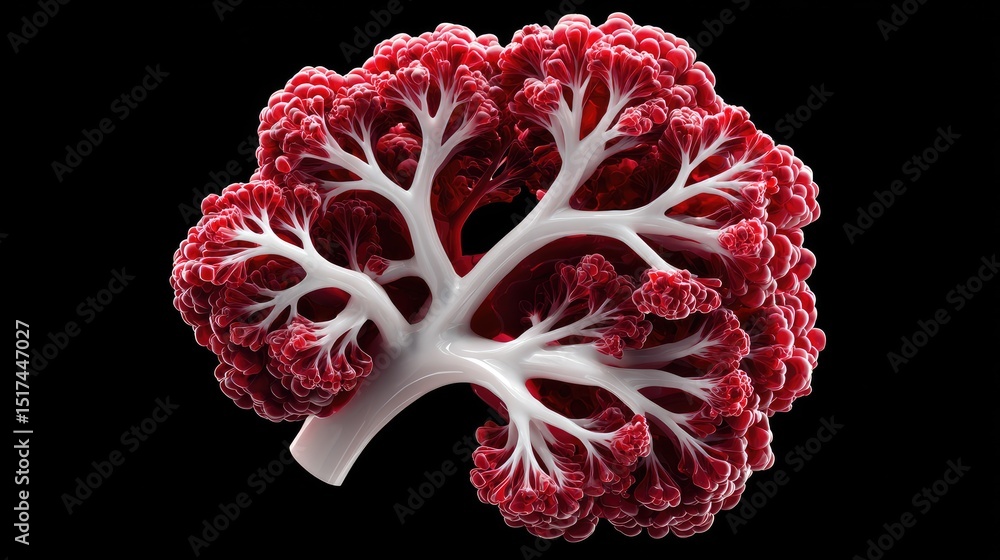 Poster intricate, detailed image of a fractal-like structure in red and white.