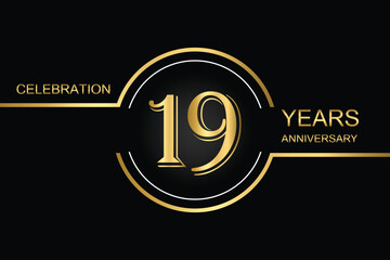 Luxury 19th anniversary celebration design with gold text on a dark background. Perfect for elegant event invitations, milestone banners, or corporate anniversary templates.
