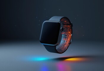 Smartwatch with Rainbow LED Lights on Grey Background