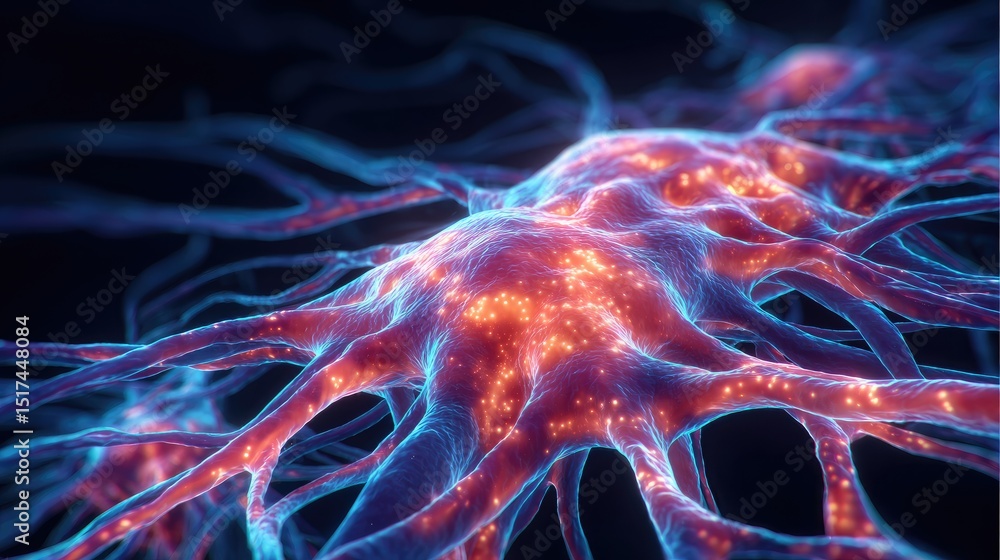 Poster detailed representation of a complex neural network.