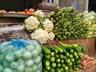 fresh vegetables on market stall