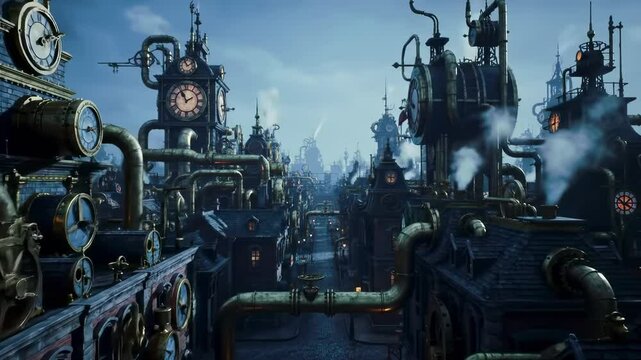 Steampunk cityscape illustration