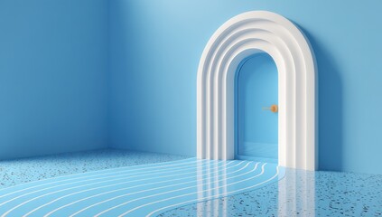 Obraz premium Light blue room with arched doorway