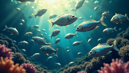 School of Fish in Vibrant Coral Reef