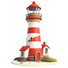 Cartoon lighthouse illustration red and white stripes coastal scene