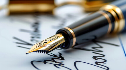 Fototapeta premium fountain pen and ink signature on the document, close-up of the contract