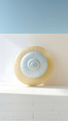 Pastel Blue and Yellow Seashell on White Background
