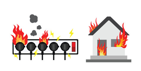 Power plug is full,Short circuit,Safety first,Vector design