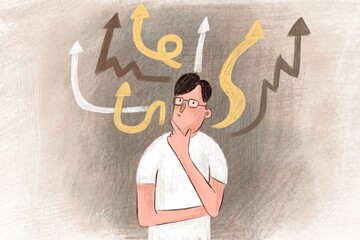 Thinking man with arrows