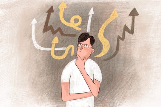 Thinking man with arrows