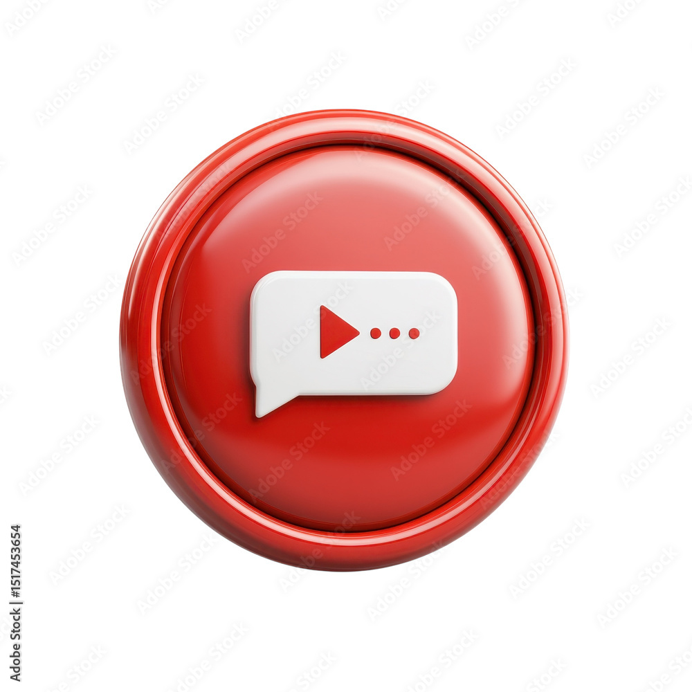 Poster a vibrant red button with a white message icon symbolizing communication on transparent background