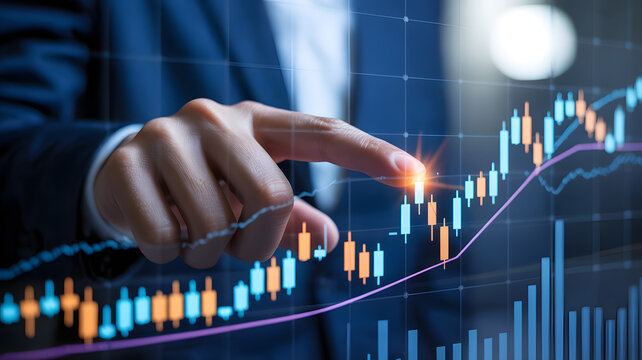 Touching digital chart – infographic-style financial interface