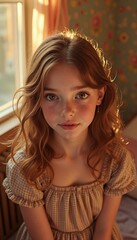 Portrait of a beautiful smiling blond woman with captivating eyes, her hair flowing, radiating happiness and youth