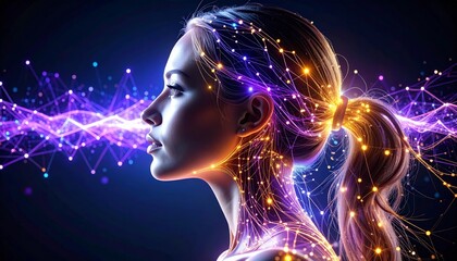 woman profile with glowing data stream