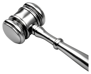 PNG Reflective gavel rests on a transparent surface.