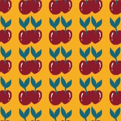 Repeating pattern of stylized cherries with green leaves