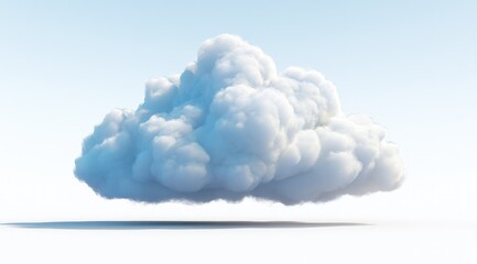 A digitally rendered cumulus cloud floats against a light blue and white gradient background, casting a subtle shadow beneath
