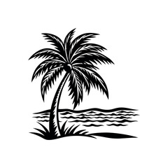 Tropical beach with palm tree silhouettes, a perfect summer vacation nature illustration