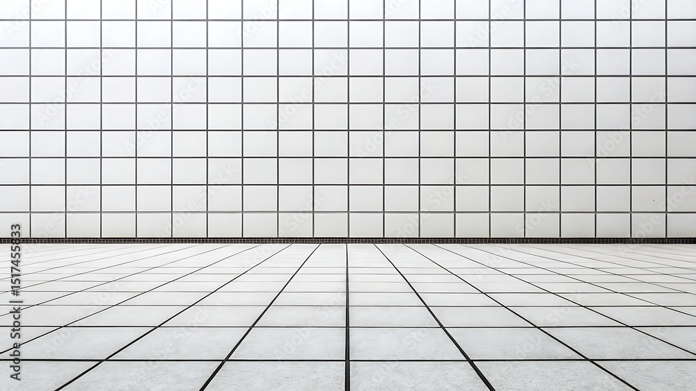 Poster tiled grid wall and floor in bright lighting forming modern minimalistic architecture perspective wi
