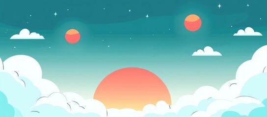 Sky with clouds and suns
