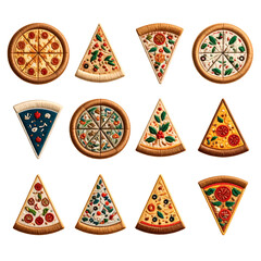 Embroidered Pizza Patches: Designs on Transparent Background