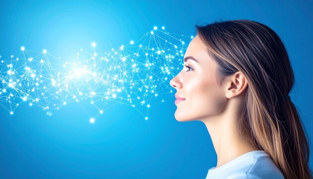 woman profile with glowing data stream