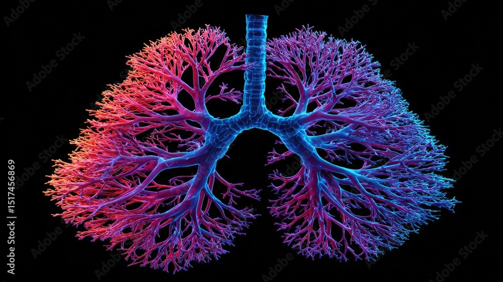 Poster detailed 3d rendering of the human lungs' branching structure.