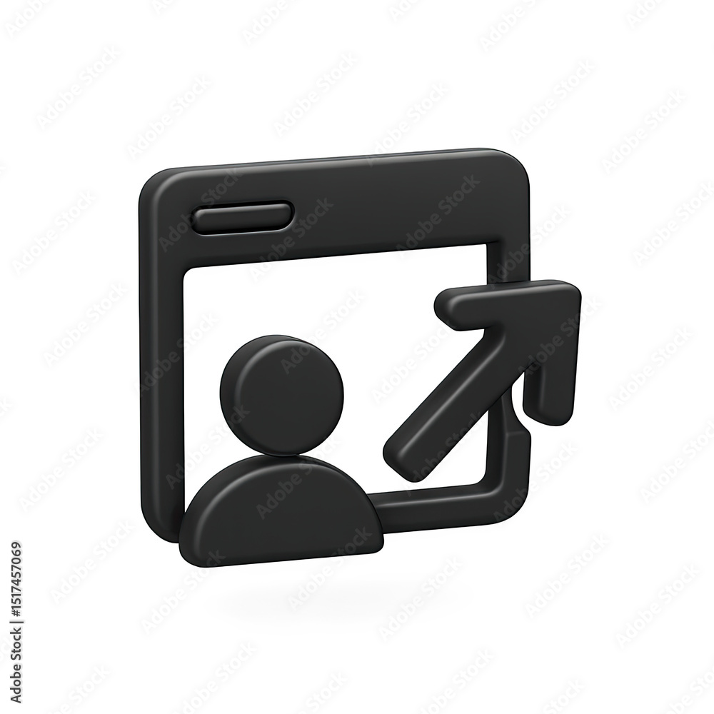 Aufkleber black 3d user profile icon with upload arrow