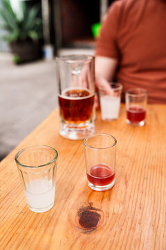 Pulque in glass cups