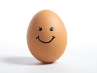 Brown egg with smiley face drawn in black ink on white background