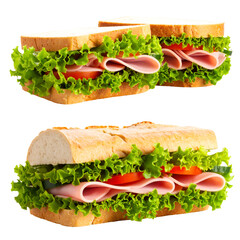 Delicious Sandwiches: Ham, Lettuce, Tomato, Cucumber, Transparent Background