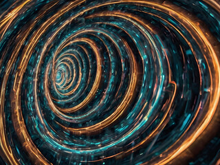 Swirling light vortex: An abstract vortex of blue and orange light swirls, creating a mesmerizing tunnel effect that evokes a sense of depth and energy.