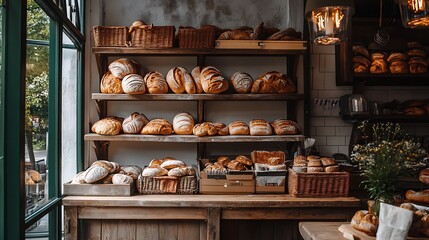 Fototapeta premium A nostalgic bakery with elegant chandeliers and a vintage cash register