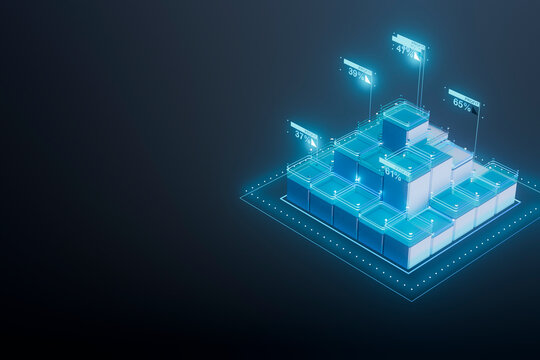  3D render of profit visualization with digital pyramid of block
