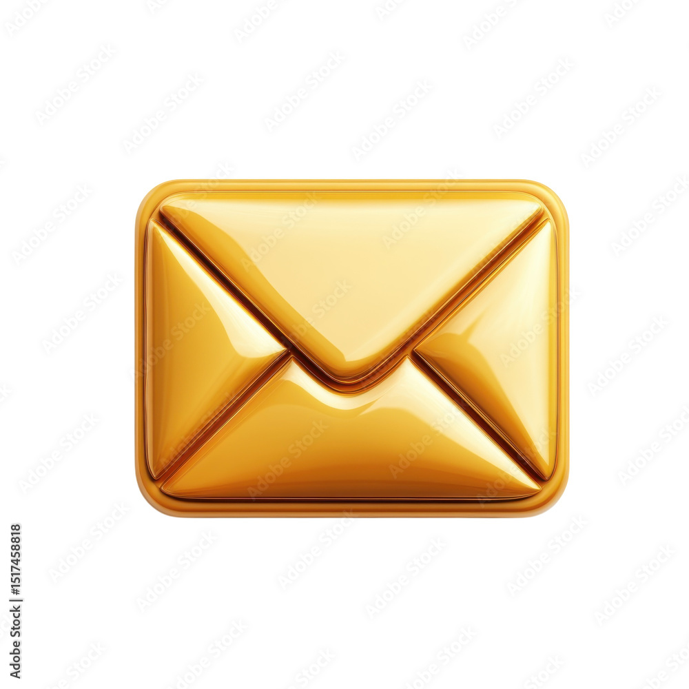 Poster golden envelope icon representing digital communication and connection on on transparent background